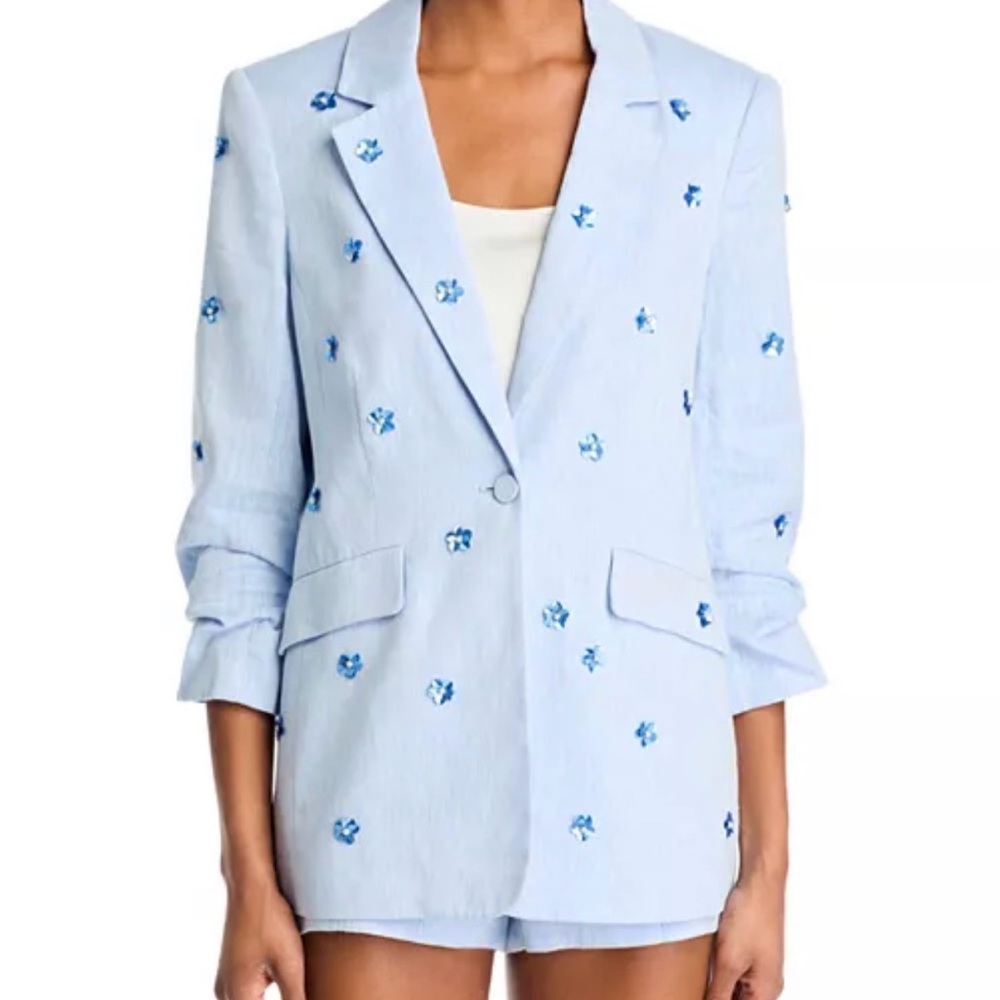 Cinq à Sept Kylie Hydrangea Blue Embellished Blazer NWT